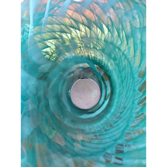 Murano Aquamarine Swirl Ocean Glass Vase Green Vintage Rare Labeled Italy Bowl - Picture 7 of 11